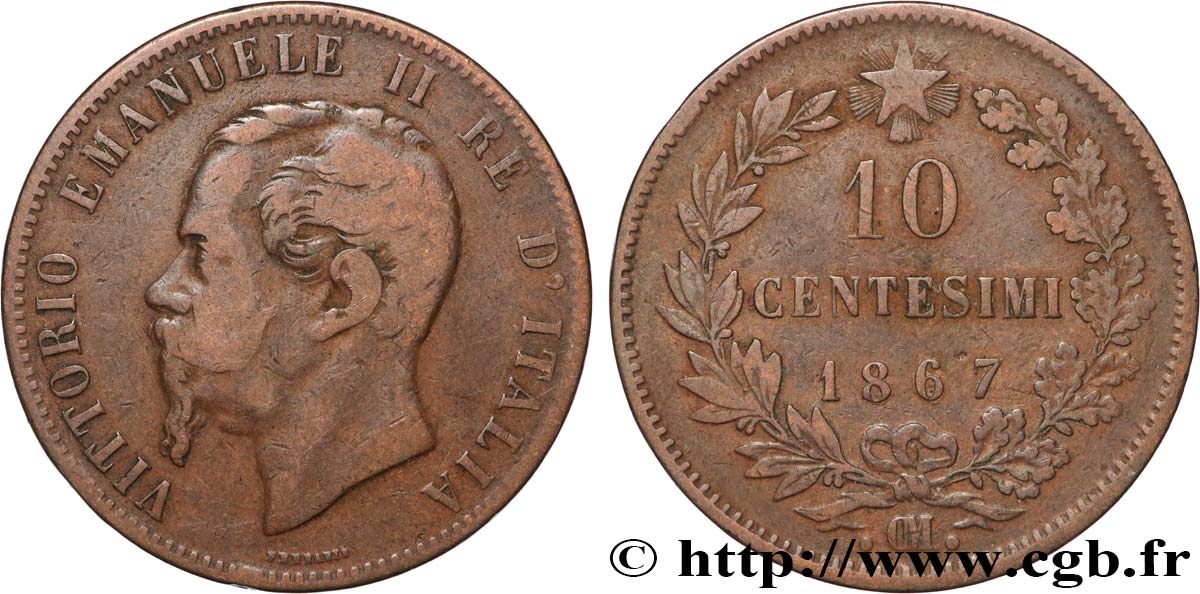 ITALIE 10 Centesimi Victor Emmanuel II 1867 Strasbourg TB+ 