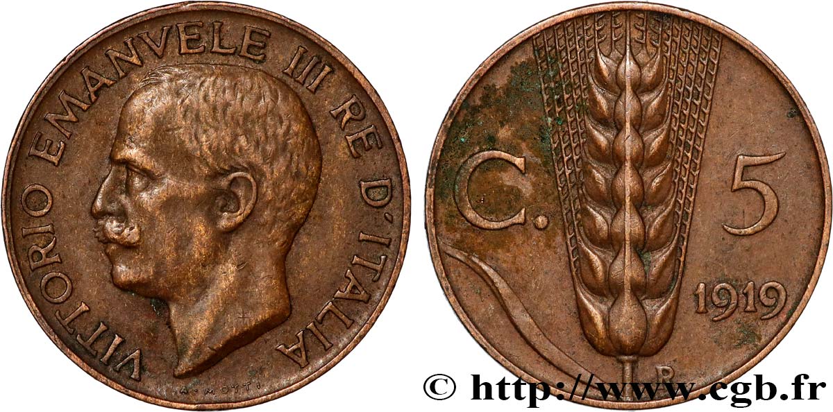 ITALIE 5 Centesimi  Victor Emmanuel III 1919 Rome - R TTB 