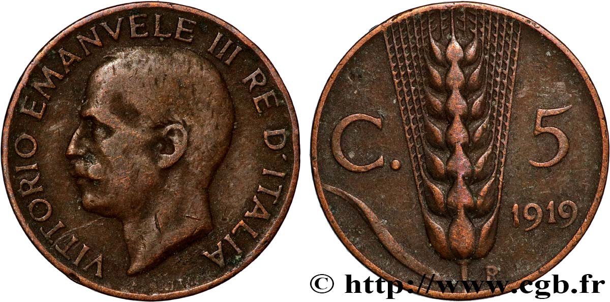 ITALIE 5 Centesimi  Victor Emmanuel III 1919 Rome - R TTB 