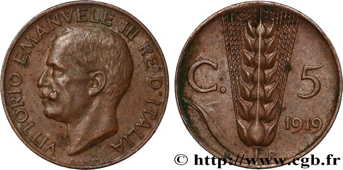 ITALIE 5 Centesimi  Victor Emmanuel III 1919 Rome - R TTB 