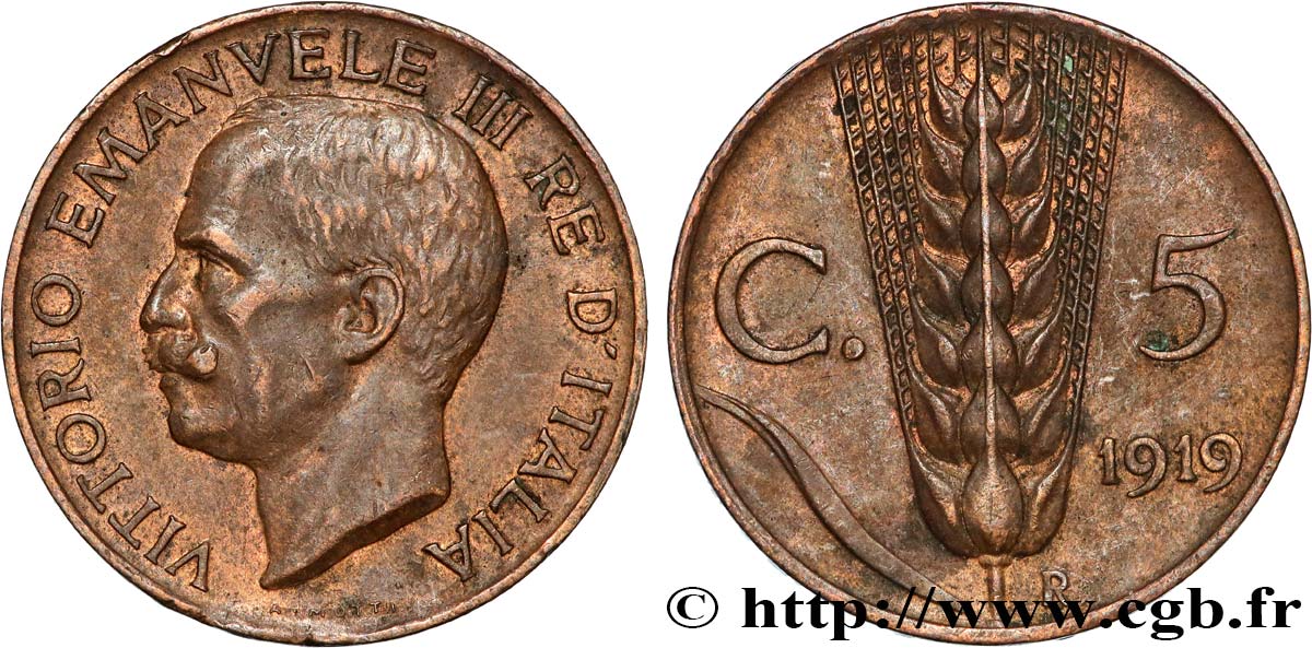 ITALIE 5 Centesimi  Victor Emmanuel III 1919 Rome - R TTB 