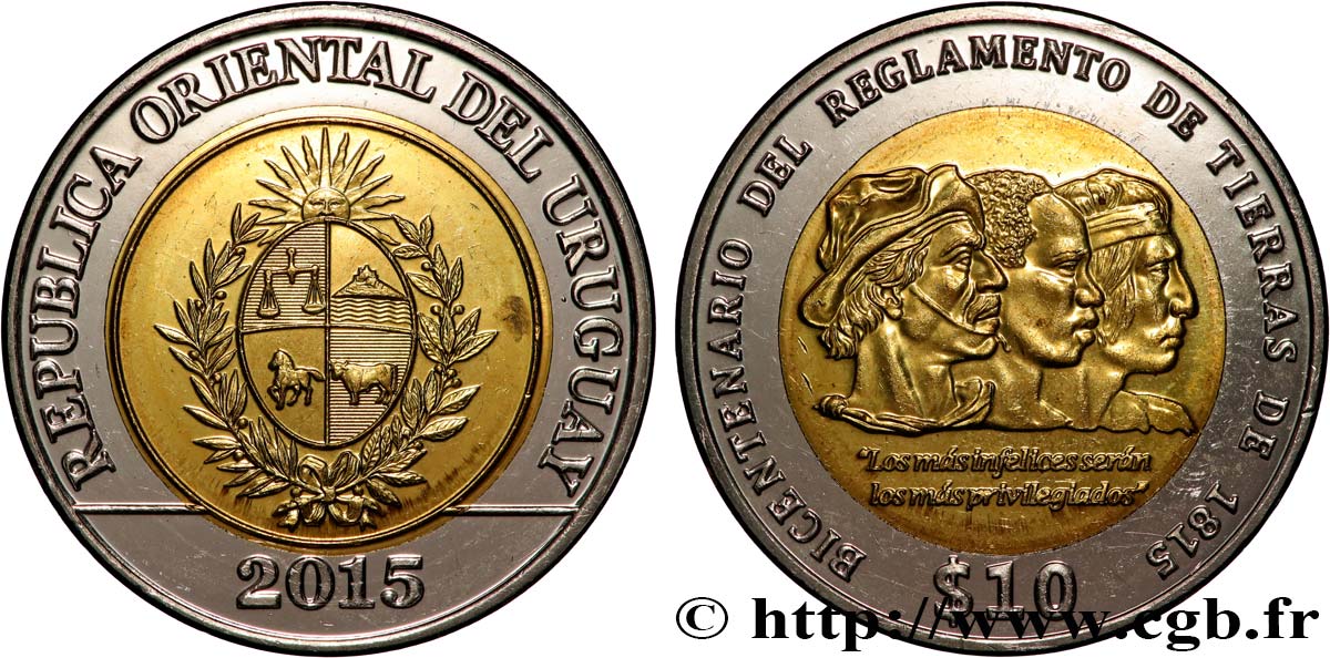 URUGUAY 10 Pesos bicentenaire du code agraire de 1815 2015 Llantrisant fST 