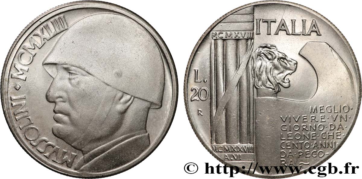 ITALY 20 Lire Mussolini (monnaie apocryphe) 1928 Rome MS 