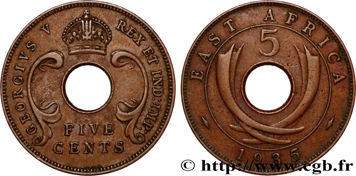 EAST AFRICA 5 Cents Georges V 1935 Londres AU 