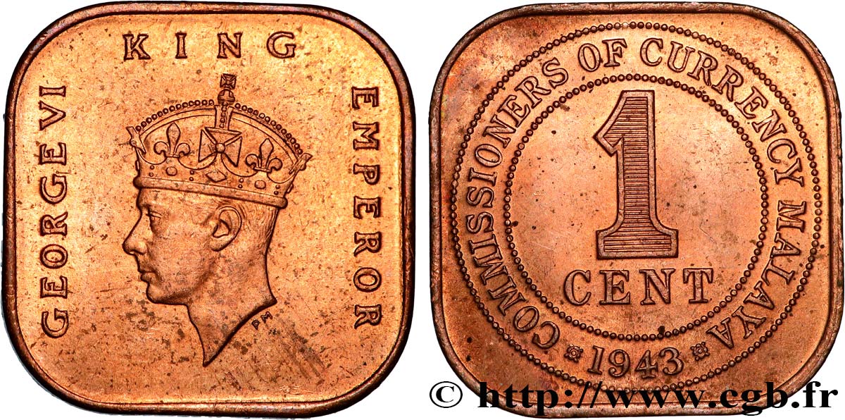 MALASIA 1 Cent Georges VI 1943  EBC 