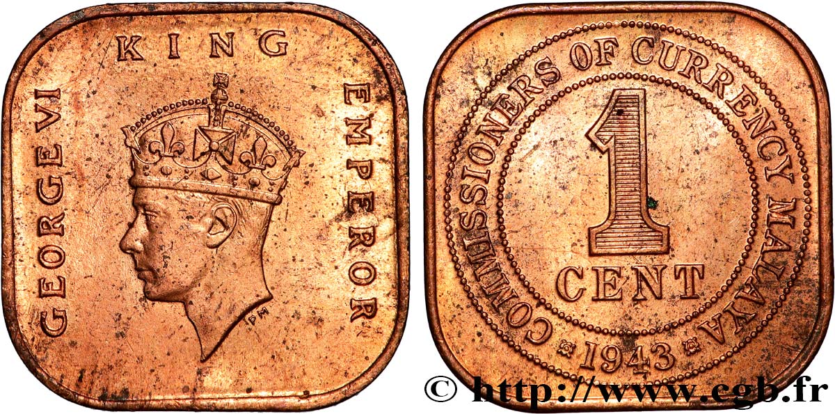 MALAYSIA 1 Cent Georges VI 1943  AU 
