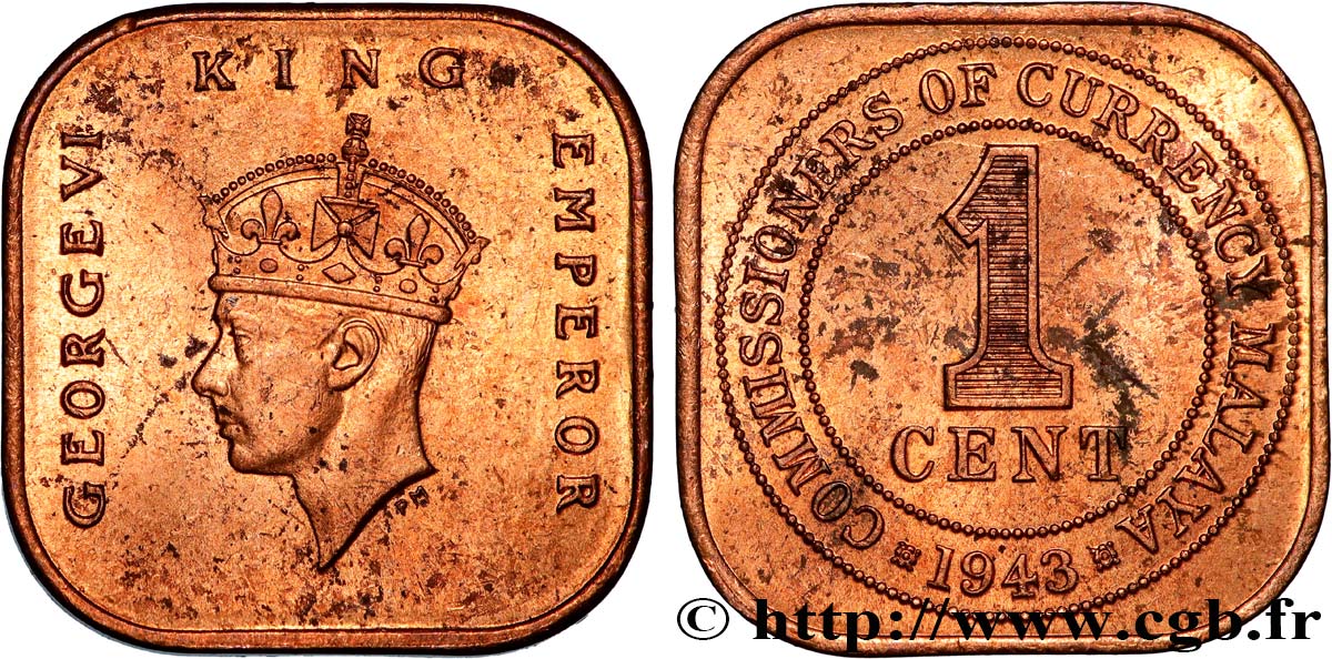 MALAISIE 1 Cent Georges VI 1943  SUP 