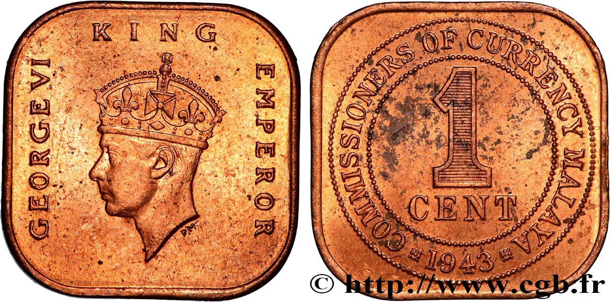 MALAYSIA 1 Cent Georges VI 1943  AU 