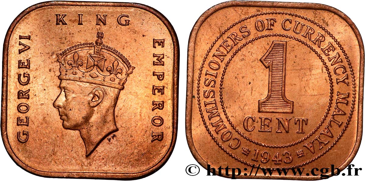 MALAYSIA 1 Cent Georges VI 1943  AU 