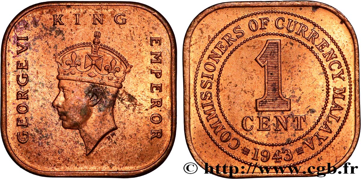 MALAYSIA 1 Cent Georges VI 1943  AU 