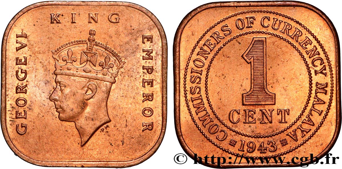 MALASIA 1 Cent Georges VI 1943  EBC 