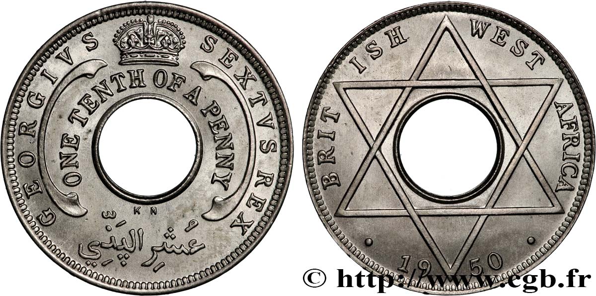 AFRIQUE OCCIDENTALE BRITANNIQUE 1/10 Penny Georges VI 1950 Kings Norton SUP 