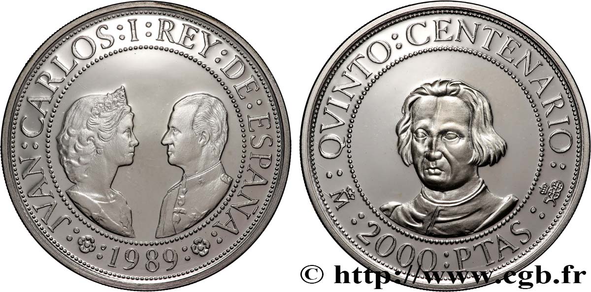 ESPAÑA 2000 Pesetas Proof Colomb 1989 Madrid FDC 