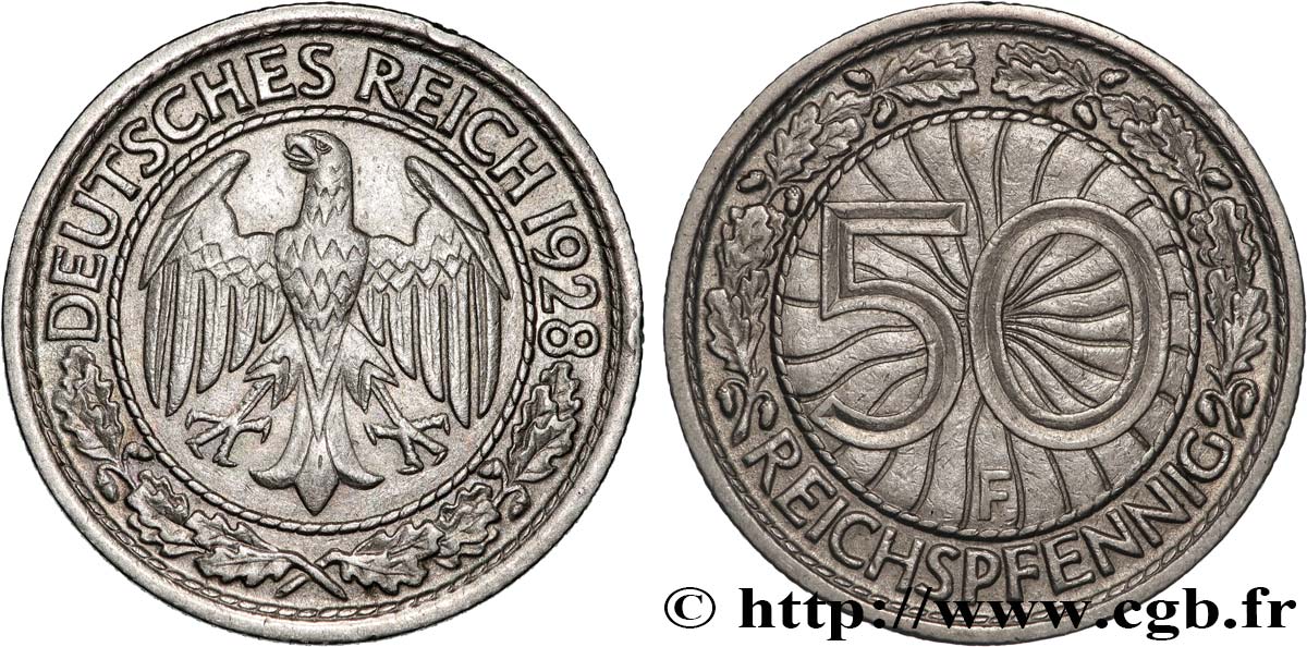 ALLEMAGNE 50 Reichspfennig aigle 1928 Stuttgart TTB+ 