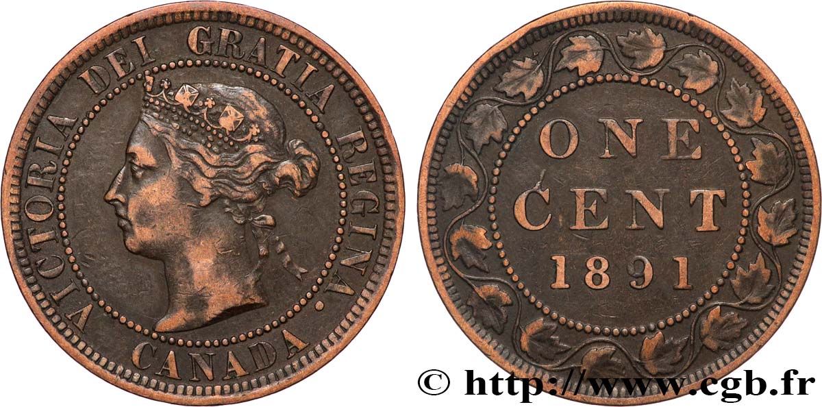 CANADA 1 Cent Victoria 1891  TTB 