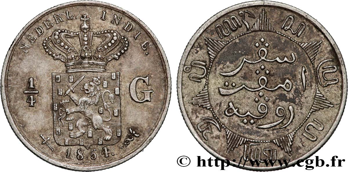 NETHERLANDS INDIES 1/4 Gulden 1854 Utrecht AU 