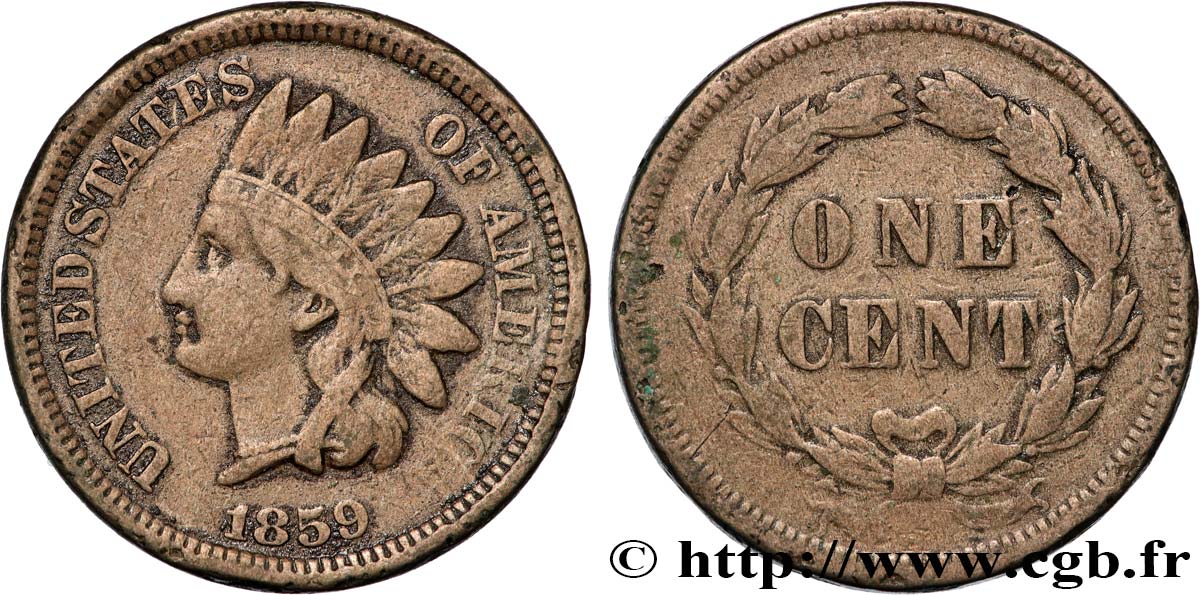 STATI UNITI D AMERICA 1 Cent tête d’indien 1859 Philadelphie q.BB 