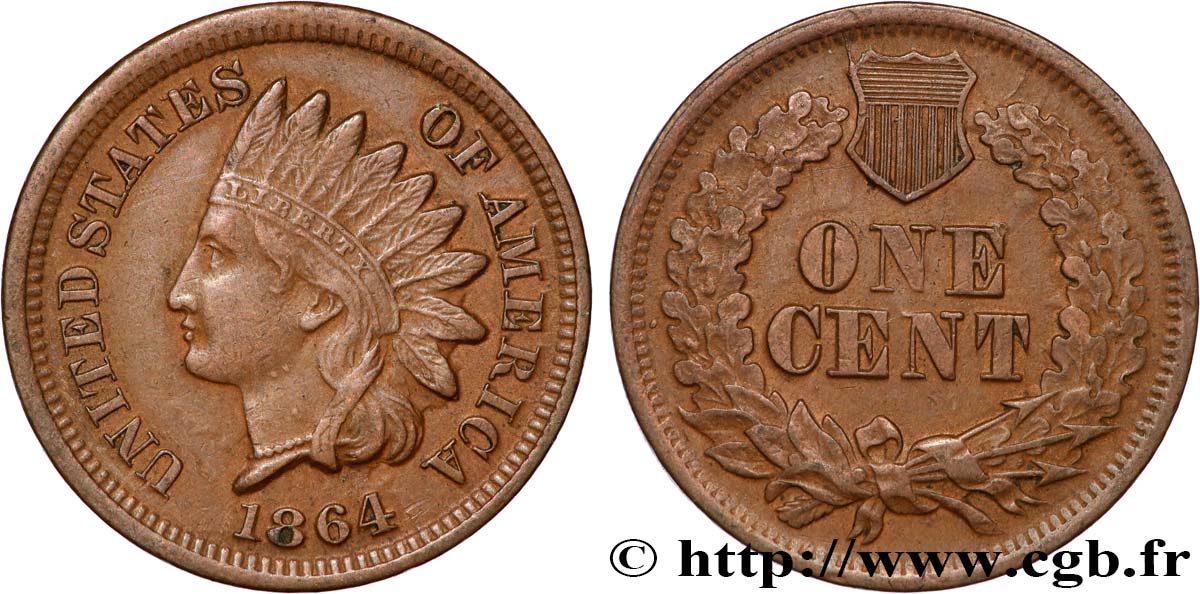 ÉTATS-UNIS D AMÉRIQUE 1 Cent tête d’indien, 2e type 1864  TTB 