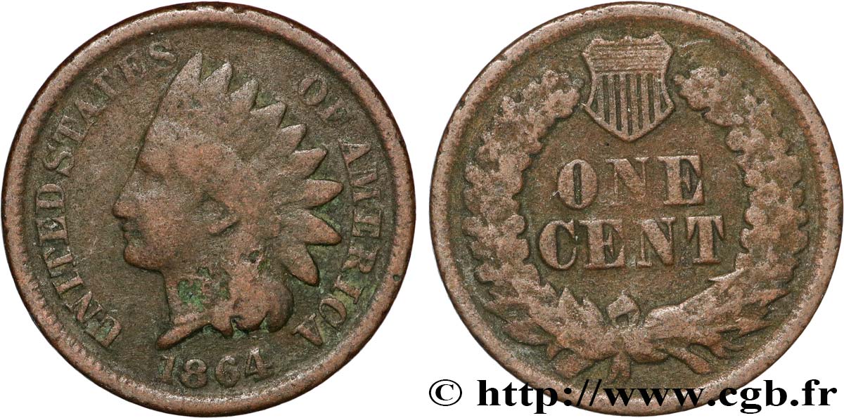 ÉTATS-UNIS D AMÉRIQUE 1 Cent tête d’indien, 2e type 1864  TB 