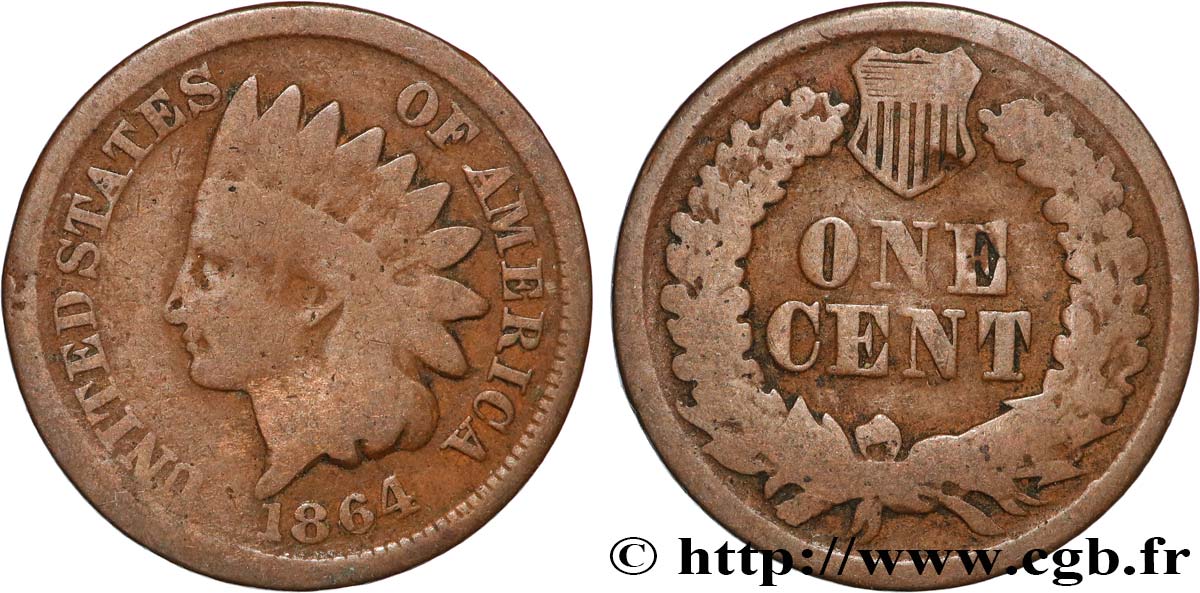 ÉTATS-UNIS D AMÉRIQUE 1 Cent tête d’indien, 2e type 1864  TB 