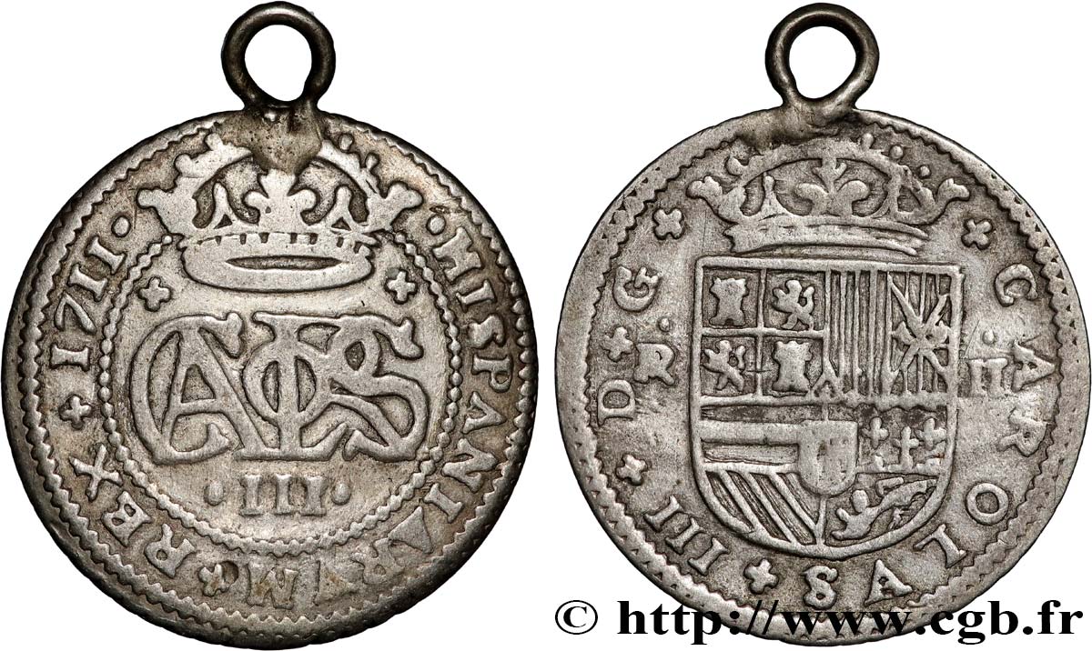 ROYAUME D ESPAGNE - CHARLES III LE PRÉTENDANT 2 Reales Charles III 1711 Barcelone SS 