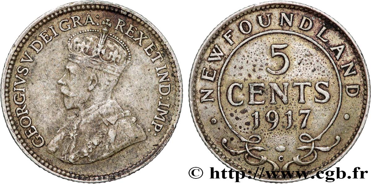 NEWFOUNDLAND 5 Cents Georges V 1917  XF 