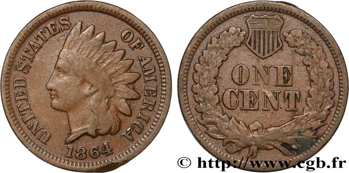 ÉTATS-UNIS D AMÉRIQUE 1 Cent tête d’indien, 2e type 1864 Philadelphie TB 