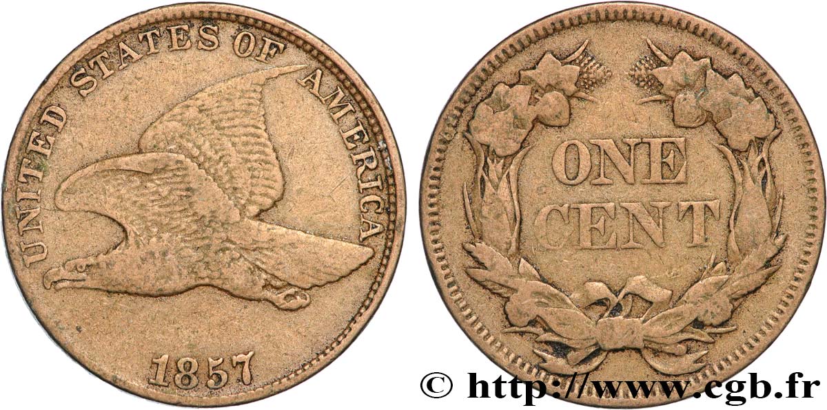 ÉTATS-UNIS D AMÉRIQUE 1 Cent “Flying Eagle” 1857 Philadelphie TB+ 