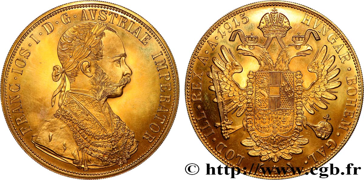 GOLD, PALLADIUM & PLATINUM INVESTMENT 4 Ducats, refrappe moderne François Joseph  1915  MS 