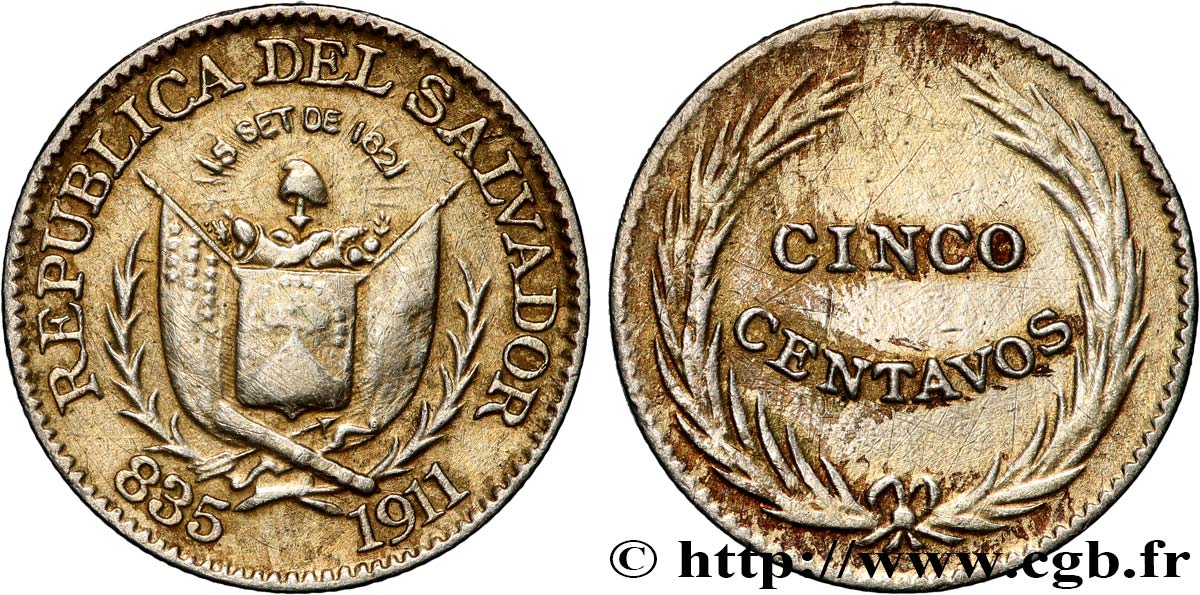 SALVADOR 5 Centavo  1911 Birmingham TTB 