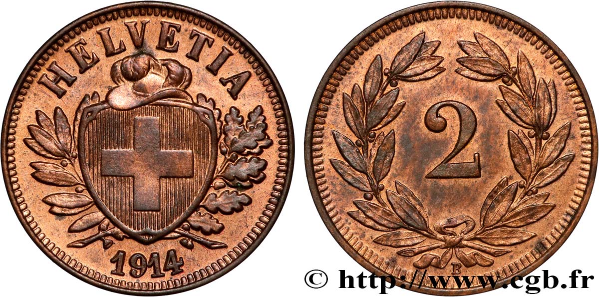 SVIZZERA  2 Centimes (Rappen) croix suisse 1914 Berne - B SPL 