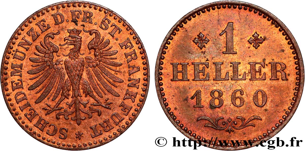 GERMANY - FRANKFURT FREE CITY 1 Heller 1860  AU 