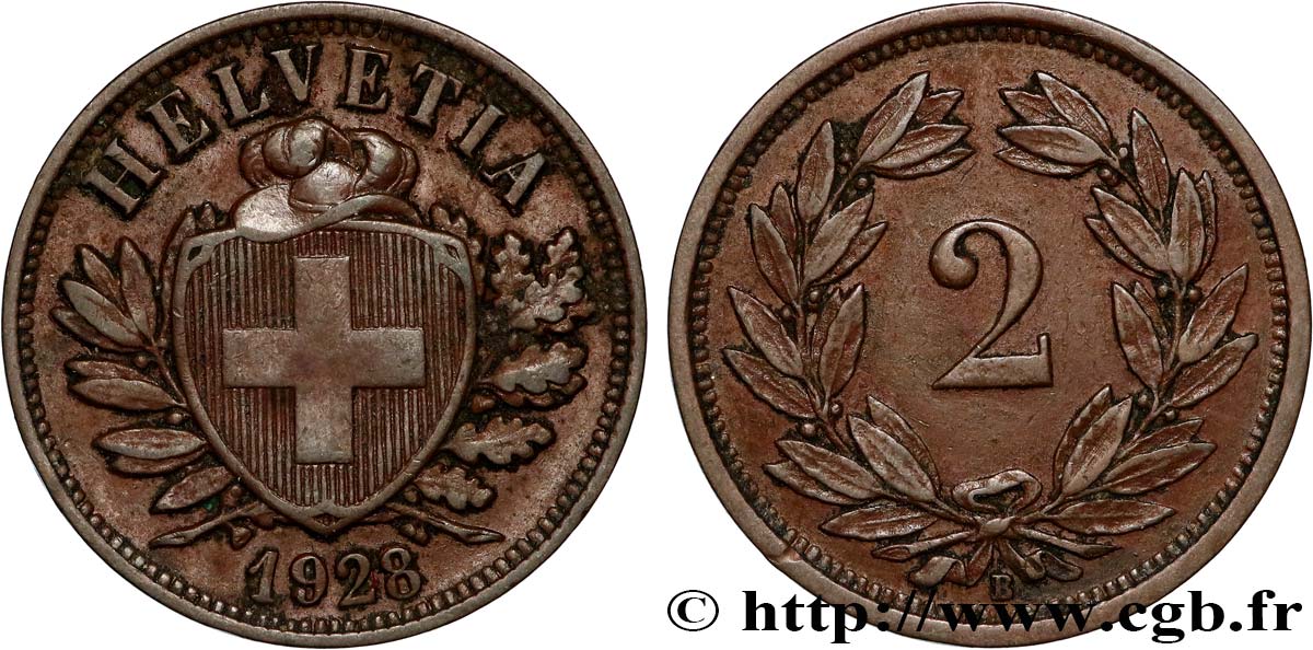 SCHWEIZ 2 Centimes (Rappen) 1928 Berne fVZ 