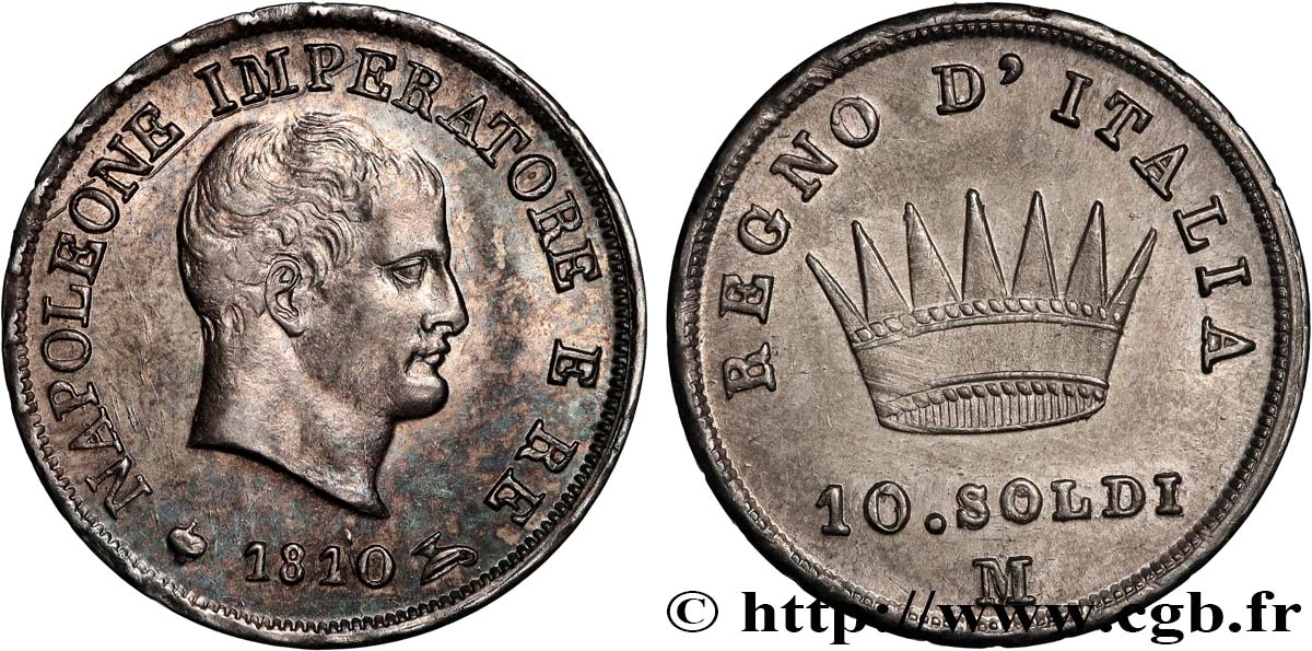 ITALIA - REINO DE ITALIA - NAPOLEóNE I 10 soldi 1810 Milan EBC 