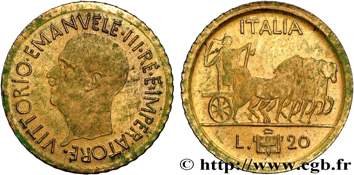 ITALY 20 Lire or fantaisie Victor Emmanuel III n.d.  AU 