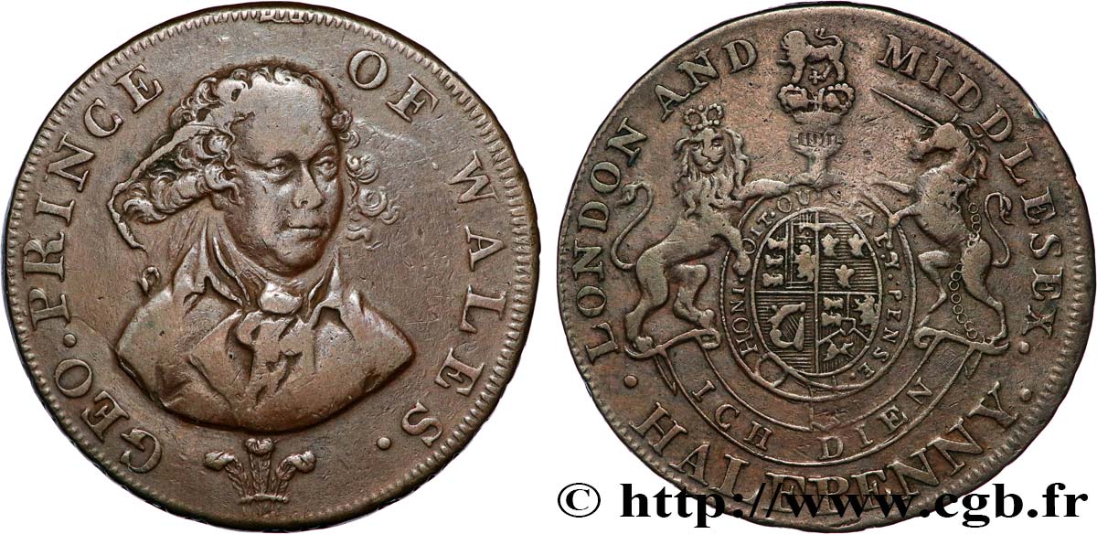 REINO UNIDO (TOKENS) 1/2 Penny Middlesex Prince de Galles n.d.  MBC 