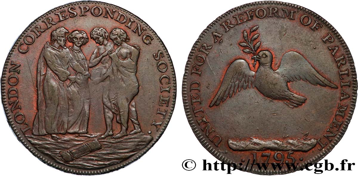 BRITISH TOKENS OR JETTONS 1/2 Penny (Middlesex) London Corresponding Society 1795  AU 