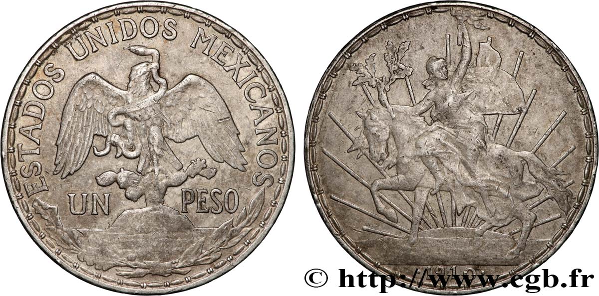 MEXIQUE 1 Peso Liberté à cheval  1910 Mexico TTB 