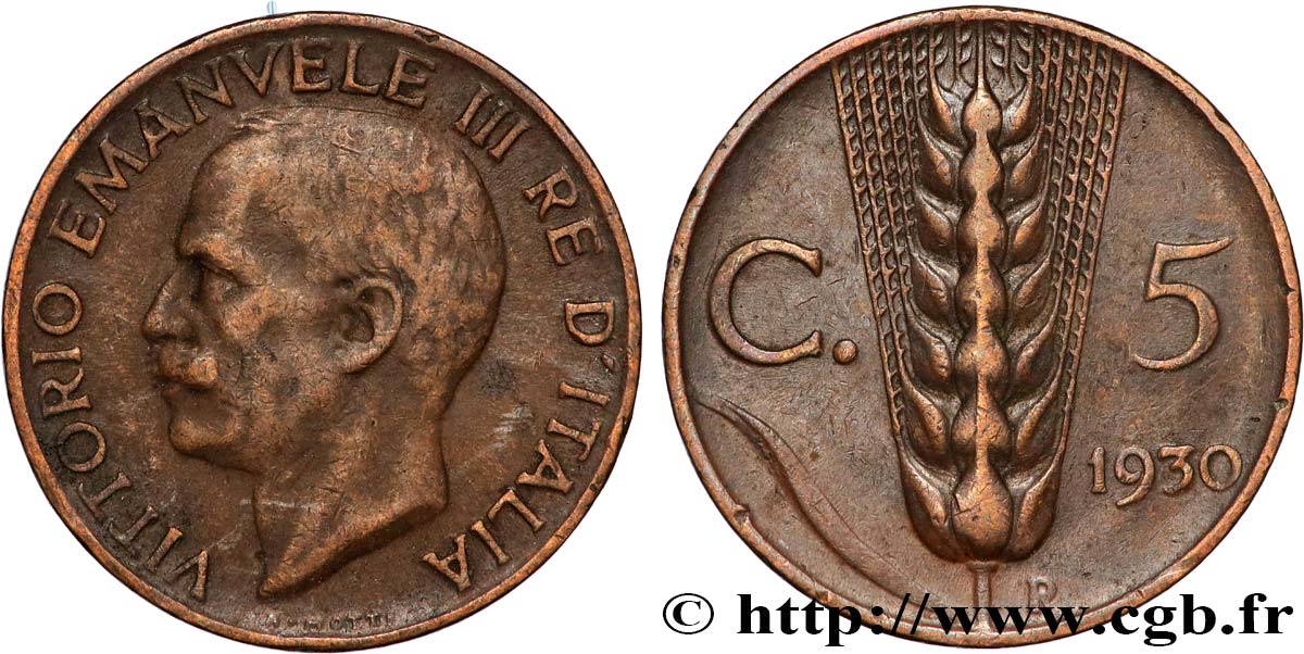 ITALY 5 Centesimi  Victor Emmanuel III 1930 Rome  XF 