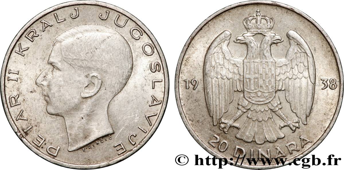 YUGOSLAVIA 20 Dinara Pierre II 1938  AU 