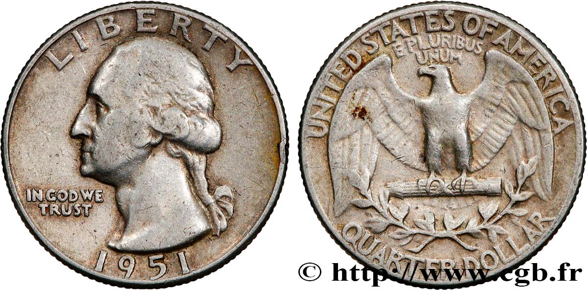 STATI UNITI D AMERICA 1/4 Dollar Georges Washington 1951 Philadelphie q.BB 