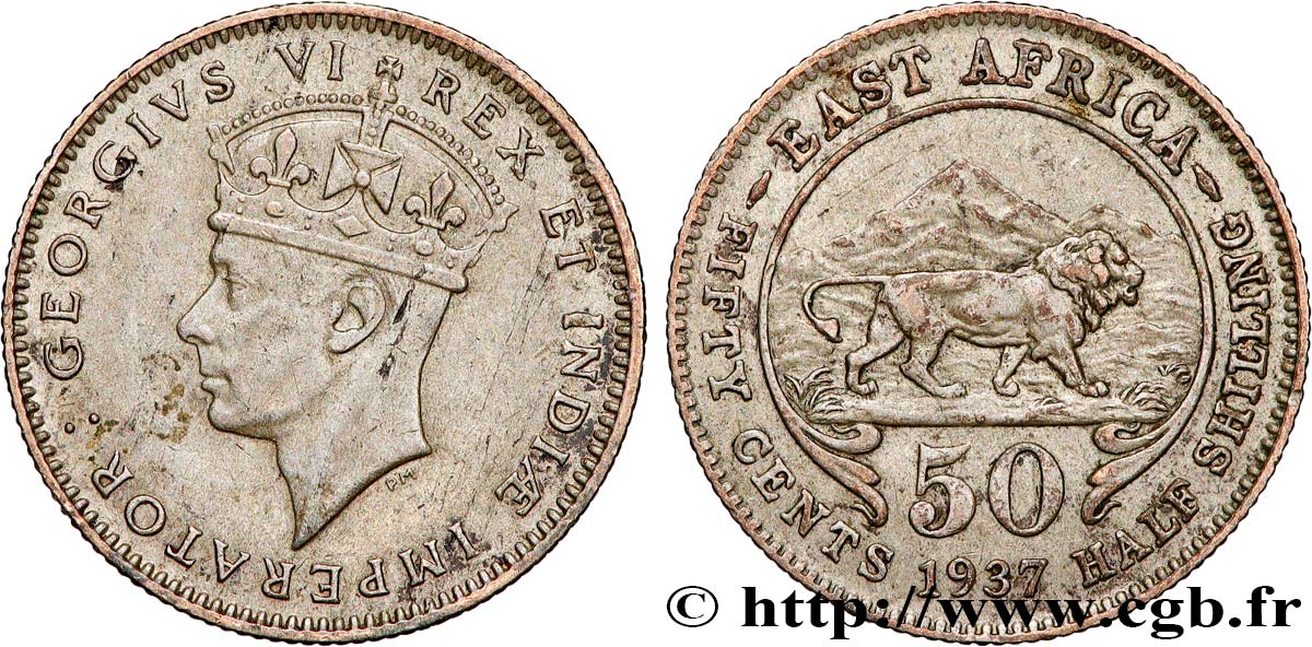 EAST AFRICA (BRITISH) 50 Cents Georges VI 1937 Heaton XF 