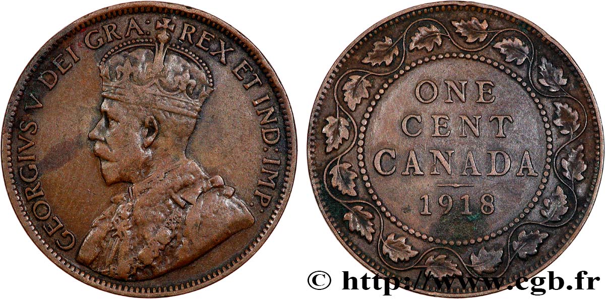 CANADA 1 Cent Georges V 1918  TB+ 