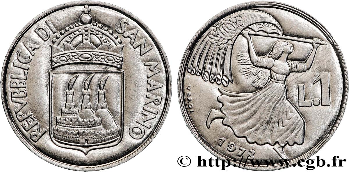 SAN MARINO 1 Lire armes / femme au drapeau 1973  ST 