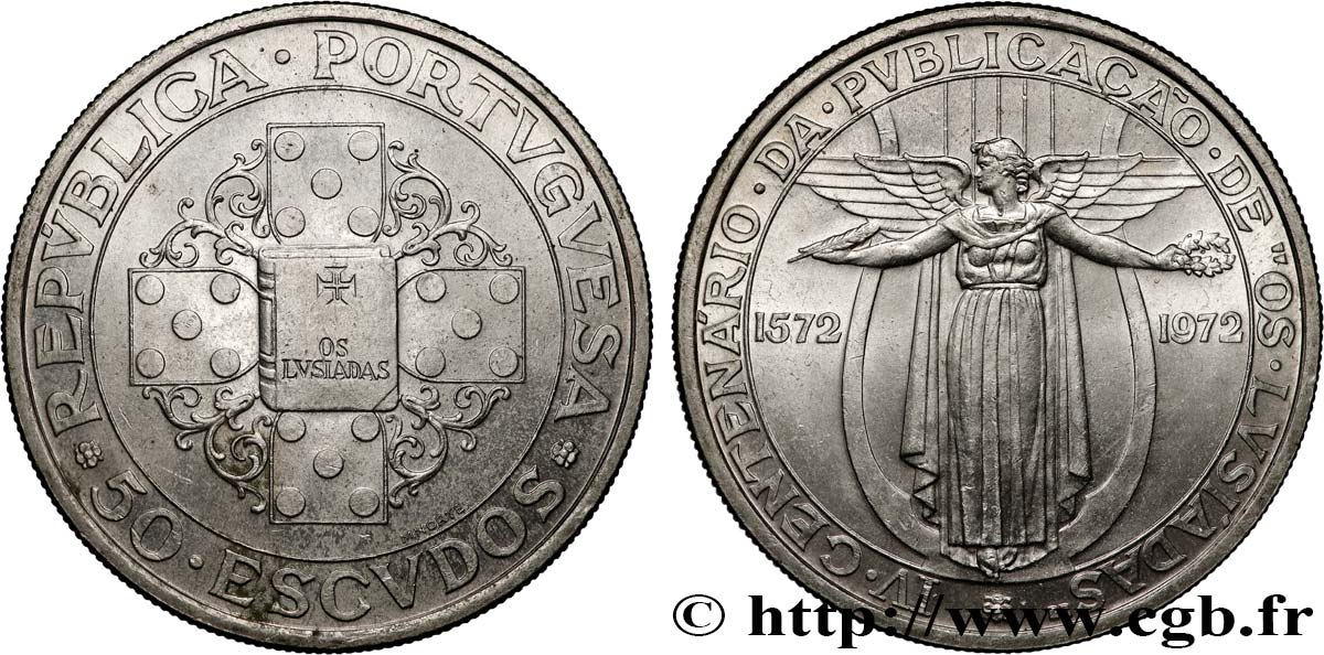 PORTUGAL 50 Escudos 400e anniversaire de la publication des Lusiades, poême épique de Luís de Camões 1972  VZ 