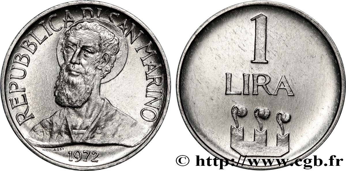 SAN MARINO 1 Lire Saint Marin 1972 Rome MS 