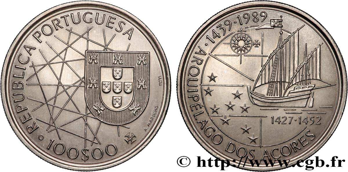 PORTUGAL 100 Escudos découverte des Açores 1989 Lisbonne MS 