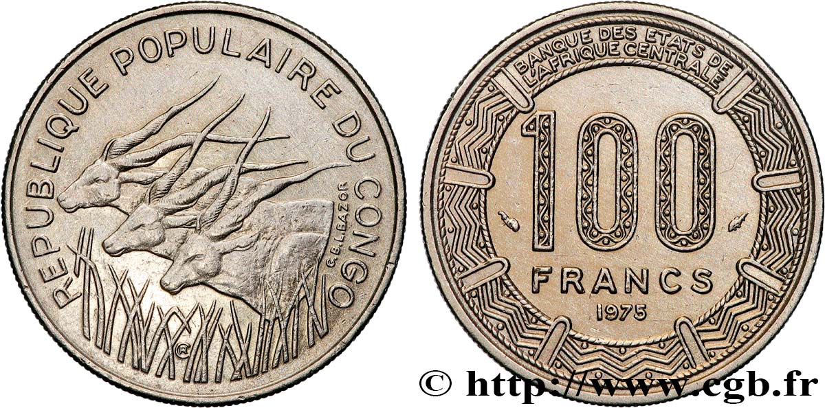 REPUBBLICA DEL CONGO 100 Francs type “BCEAC” 1975 Paris q.SPL 