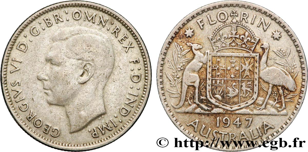AUSTRALIA 1 Florin Georges VI 1947 Melbourne XF 