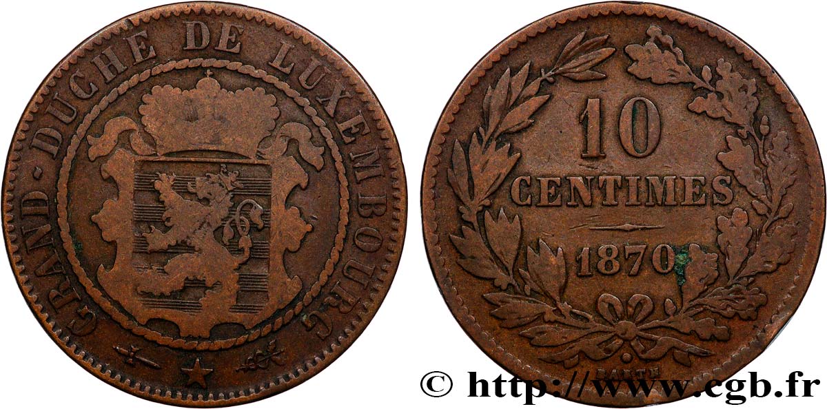 LUSSEMBURGO 10 Centimes 1870 Utrecht MB 